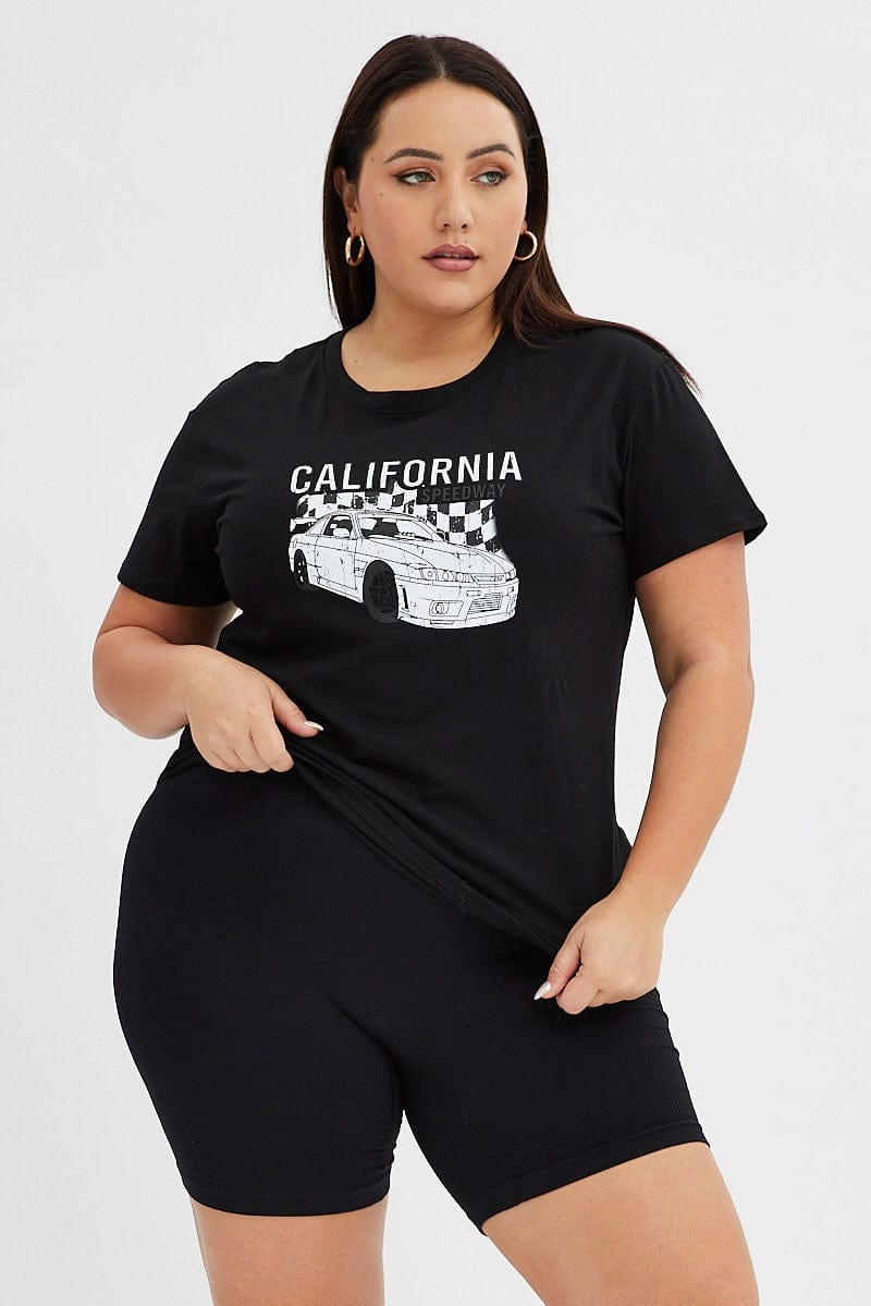 Black Graphic T-shirt California Speedway Short Sleeve Easy-to-Style Top Wrinkle Resistant Material