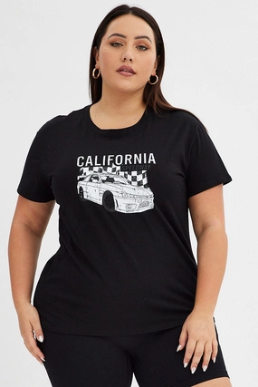 Black Graphic T-shirt California Speedway Short Sleeve Travel Style Trend