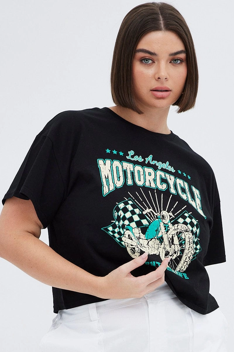 Black Graphic T-shirt La Motorcycle Cotton Crop Jersey shopping MoistureWicking