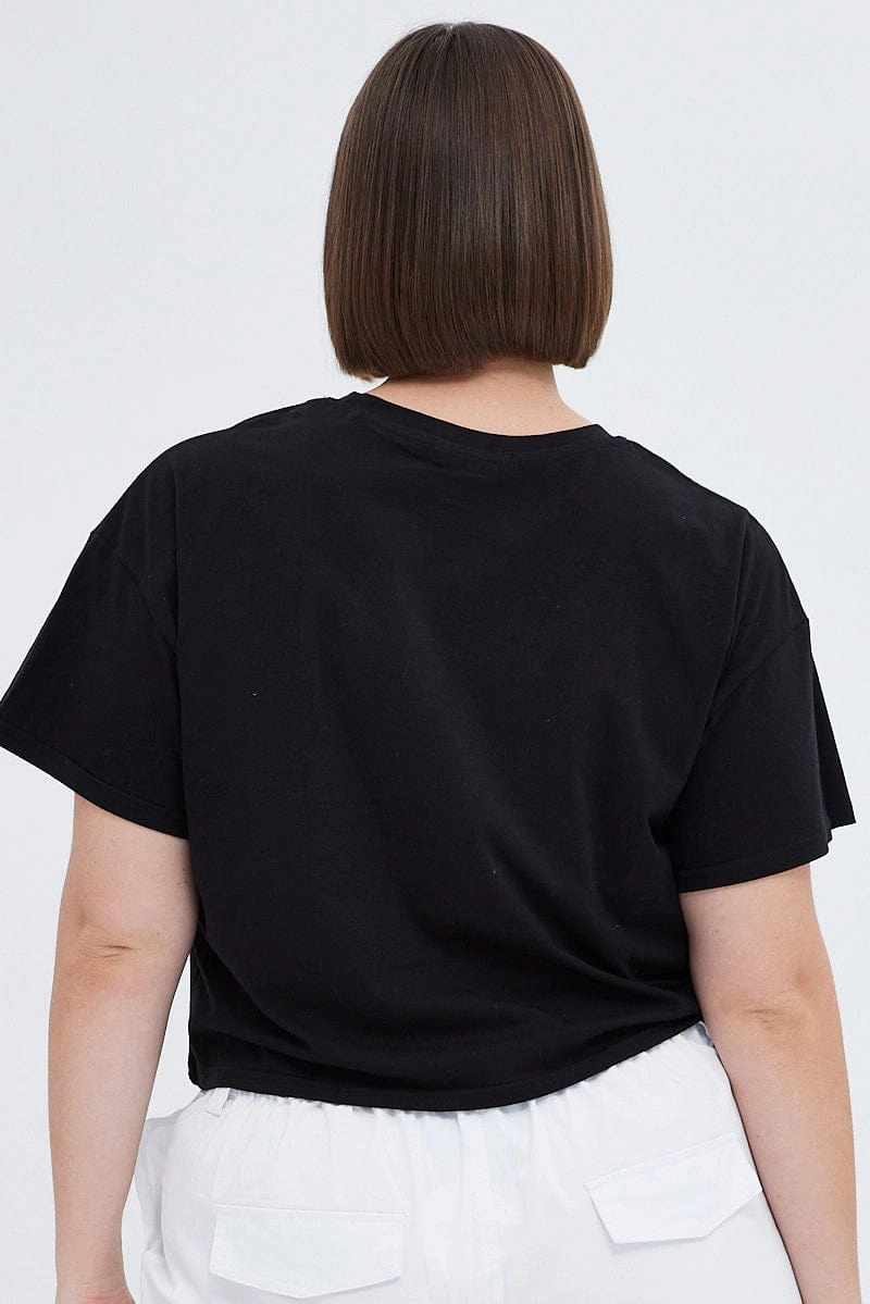 Black Graphic T-shirt La Motorcycle Cotton Crop Jersey Simple Fashion