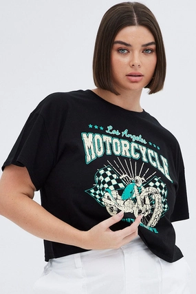 Black Graphic T-shirt La Motorcycle Cotton Crop Jersey shopping MoistureWicking
