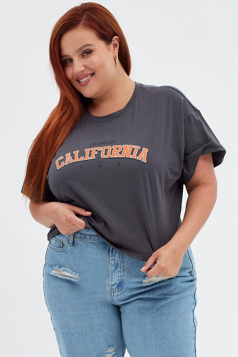 discount offer Black Graphic T-shirt La Washed Crop Cotton