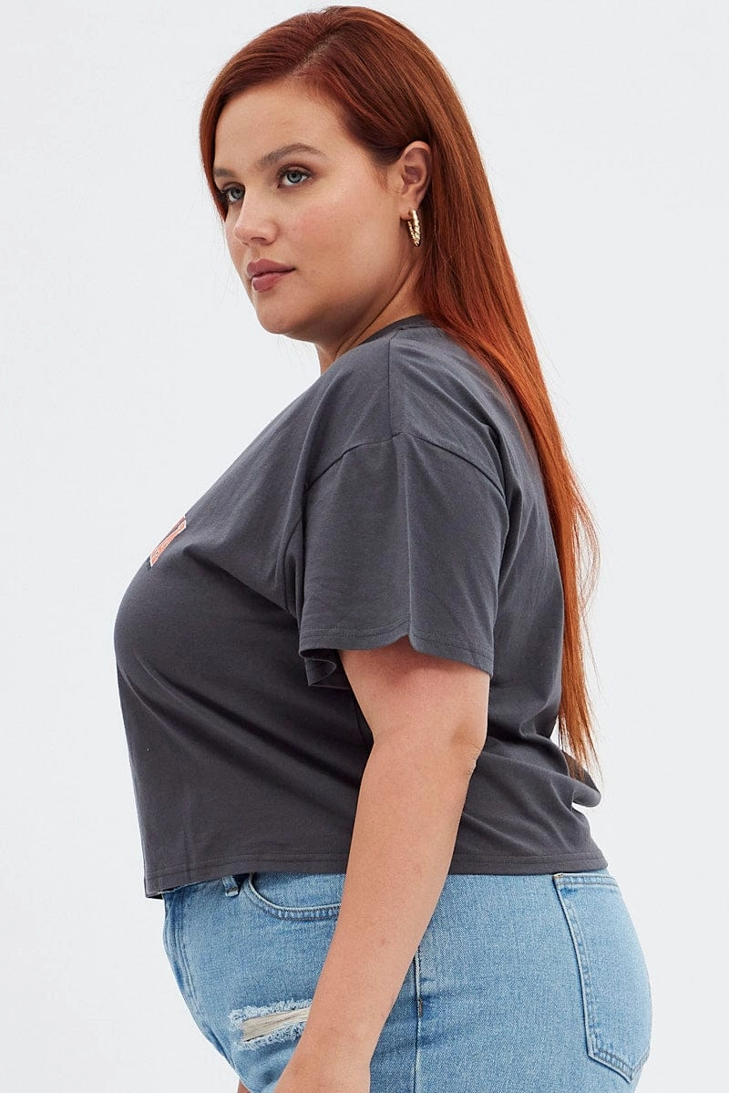 Black Graphic T-shirt La Washed Crop Cotton Light Casual Chic and Cozy