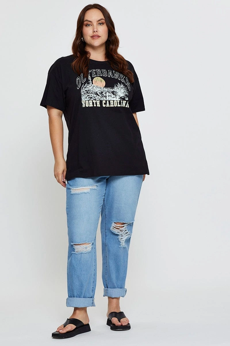 Black Graphic T-shirt North Carolina Short Sleeve Cotton spandex blend Chilly Layer