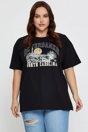 Timeless Layering Black Graphic T-shirt North Carolina Short Sleeve Cotton
