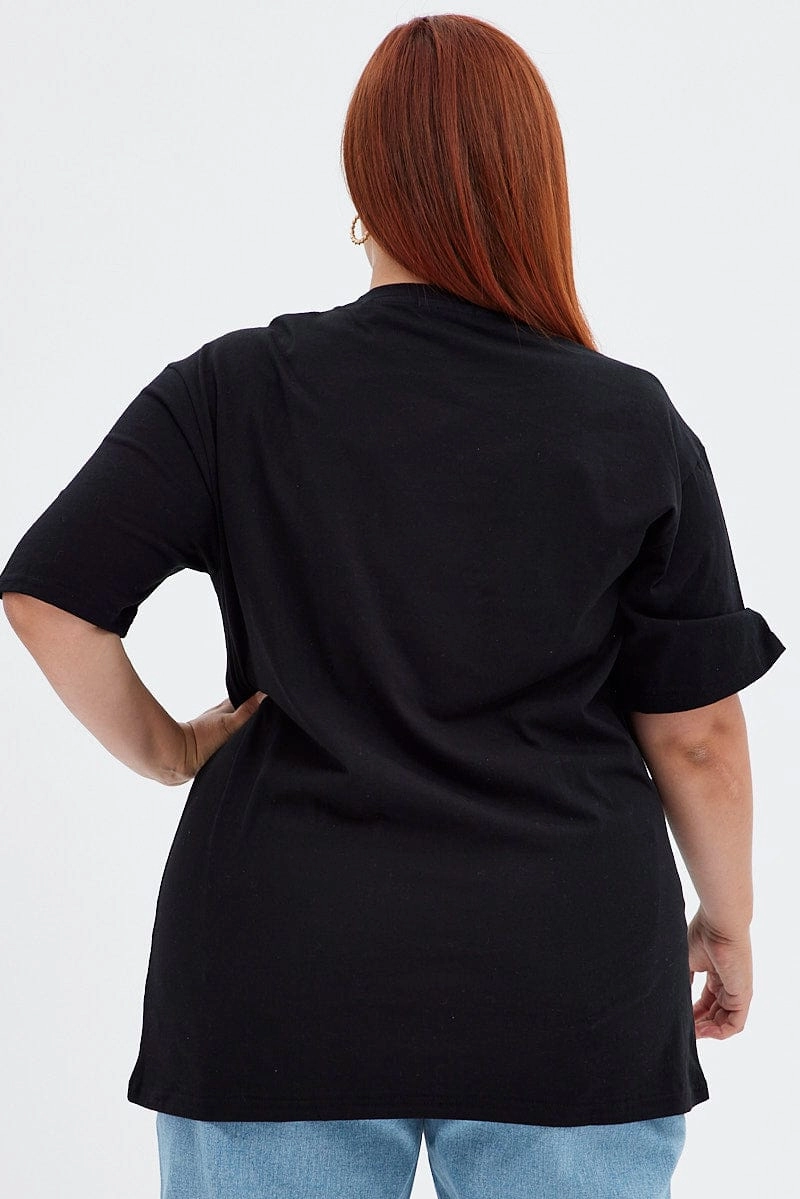 Black Graphic T-shirt Oversized Dragon Embroidered Soft Base