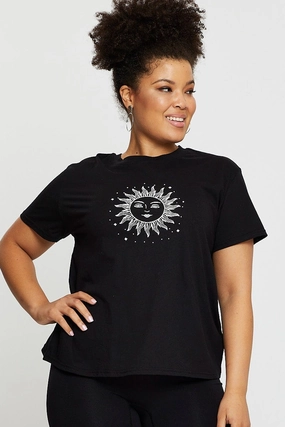 Black Graphic T-shirt Radiant Sun Short Sleeve Cotton Eco Friendly Dyes No-Fuss Design