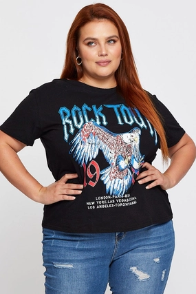 Black Graphic T-shirt Rock Tour Crew Neck Short Sleeve Outdoor Outfit Style