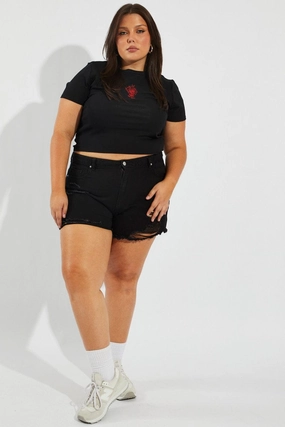 Playful Vibes Everyday Look Wear Black Graphic T-shirt Short Sleeve Crew Neck