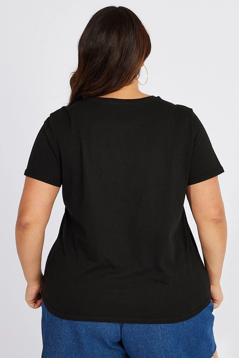 Black Graphic T-shirt Short Sleeve Crew Neck Casual Comfort Wear Stylish Look