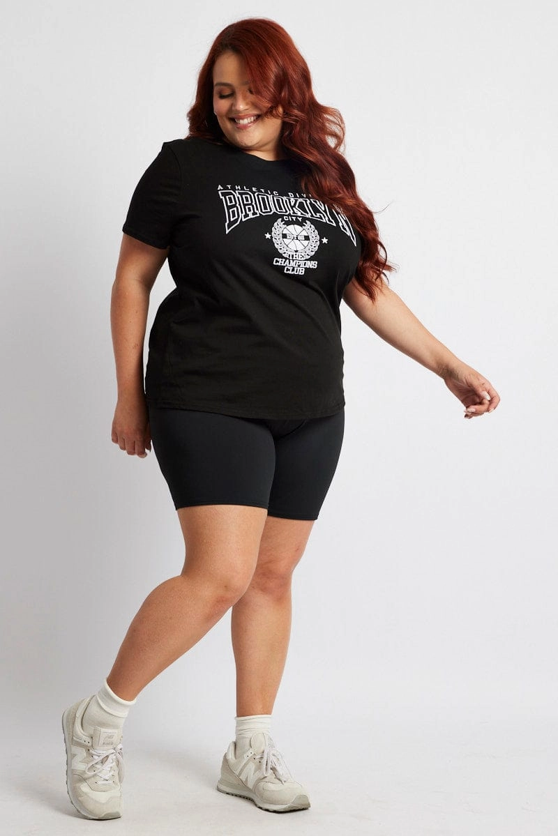 Black Graphic T-shirt Short Sleeve Crew Neck Cozy and Comfortable