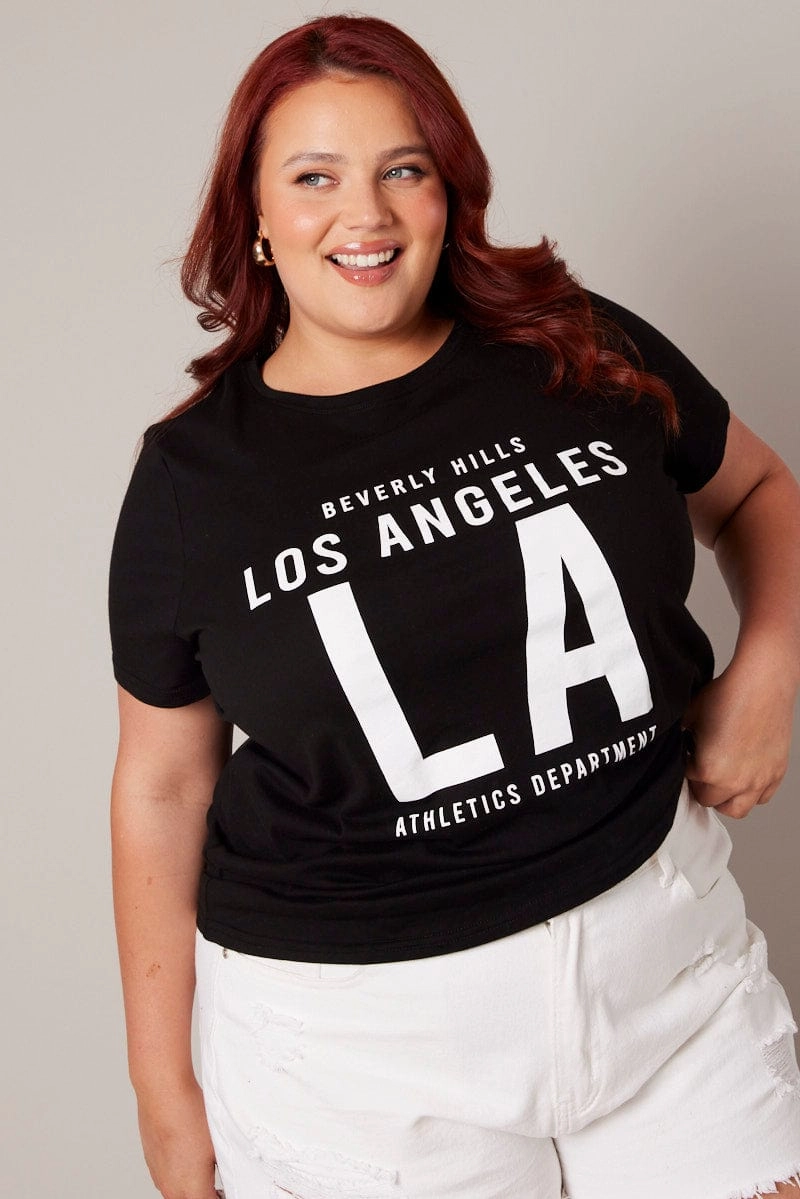 Black Graphic T-shirt Short Sleeve Crew Neck High-Quality Cotton