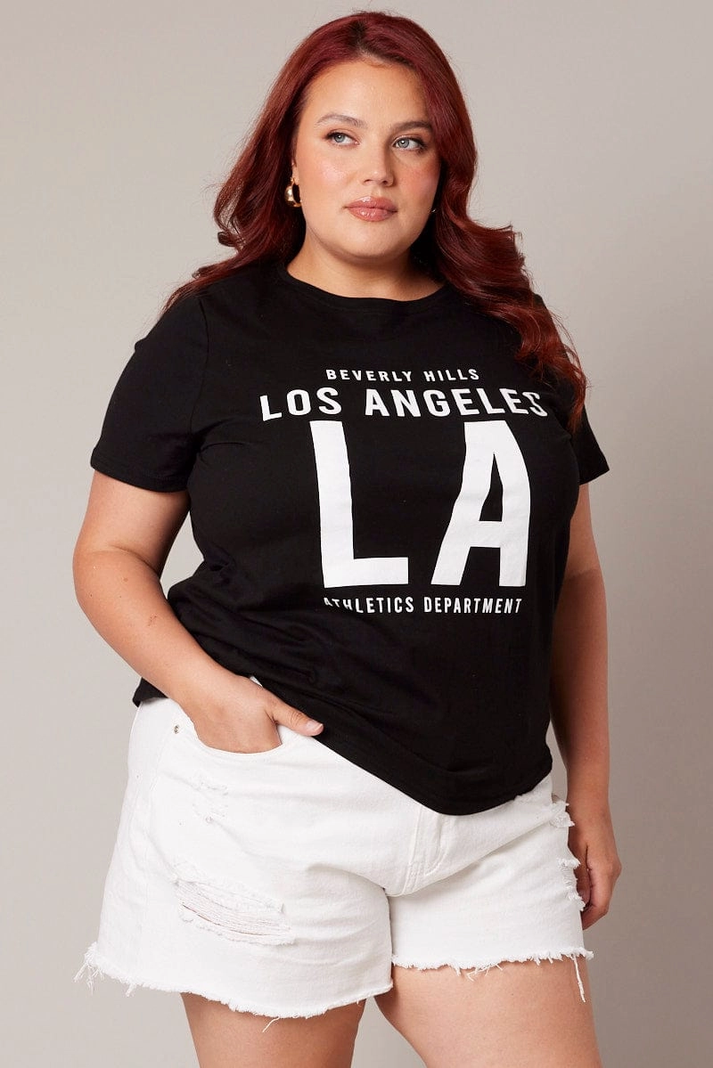 Black Graphic T-shirt Short Sleeve Crew Neck Circular Knit Construction Fashionable Wear