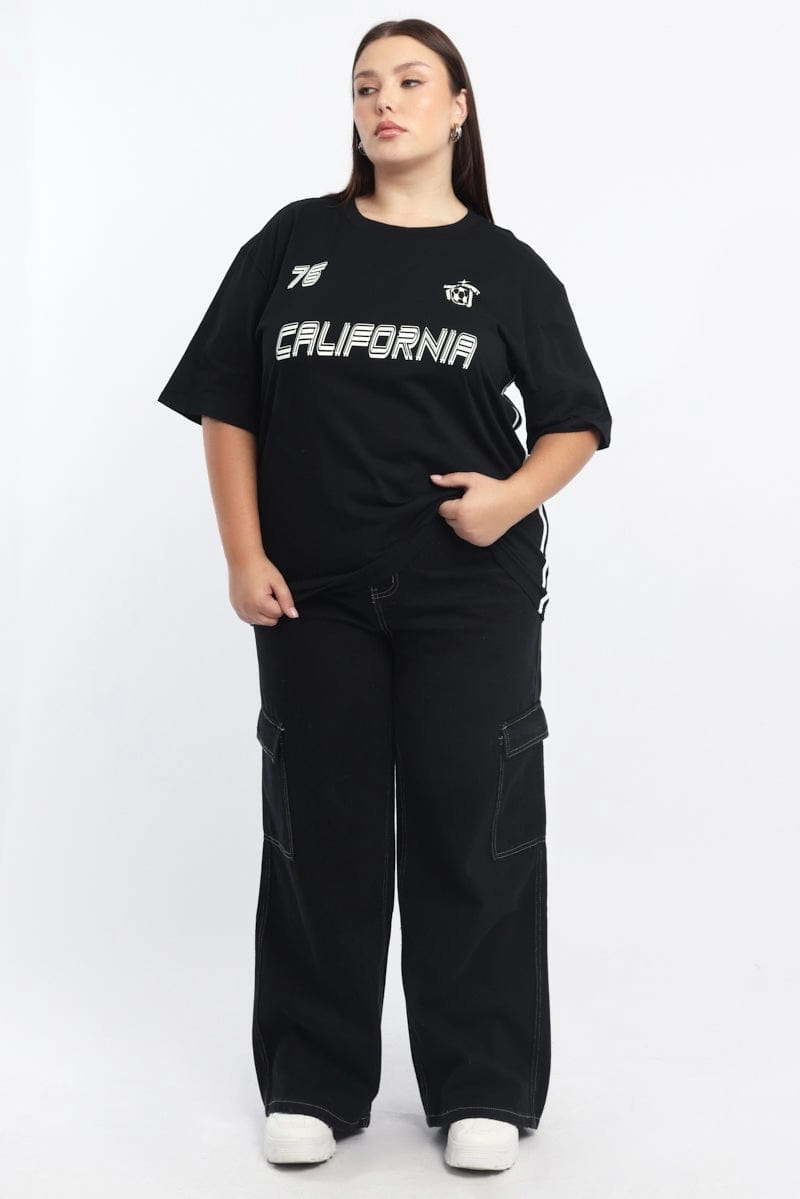 Light and Breezy TexturedWeavePattern Black Graphic T Shirt Short Sleeve Crew Neck