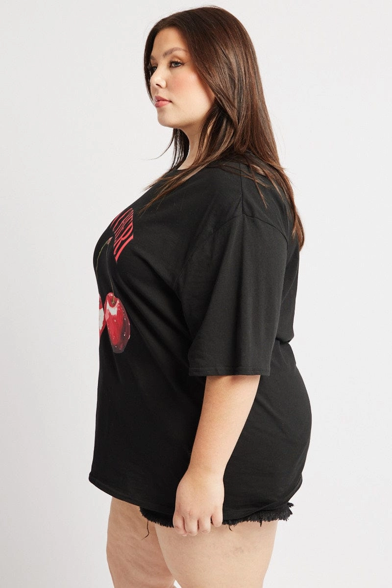 Black Graphic T Shirt Short Sleeve Crew Neck Breathable mesh panel