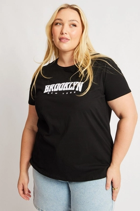 Black Graphic T Shirt Short Sleeve Crew Neck Weekend Essential