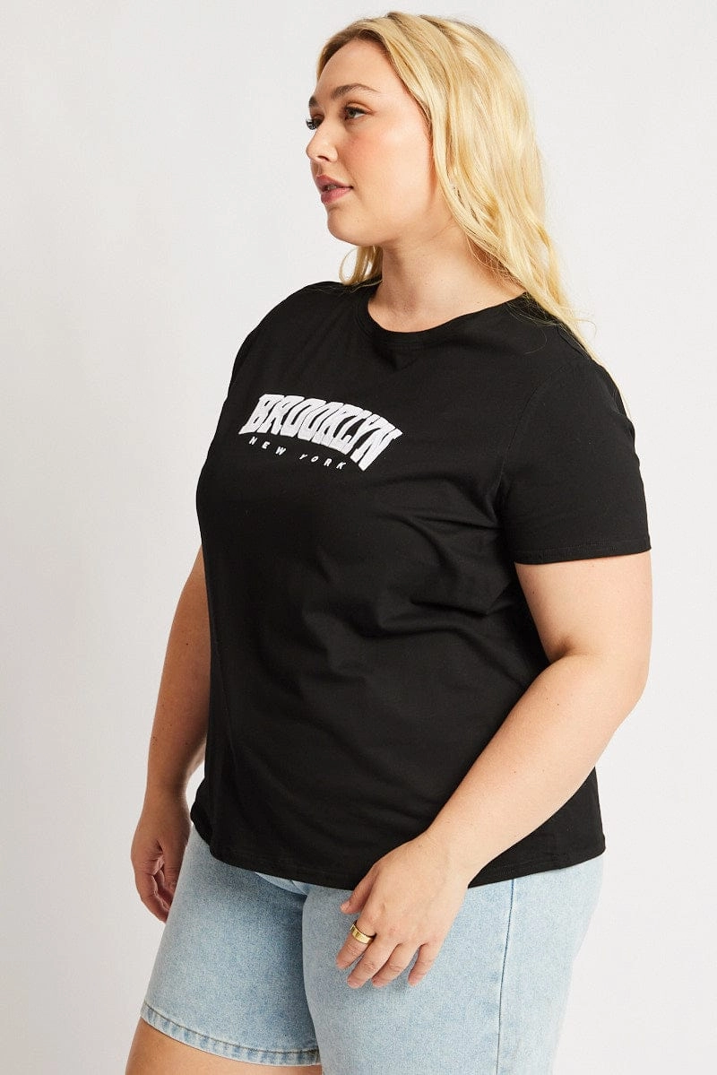 Black Graphic T Shirt Short Sleeve Crew Neck Retro Sophisticated Casual