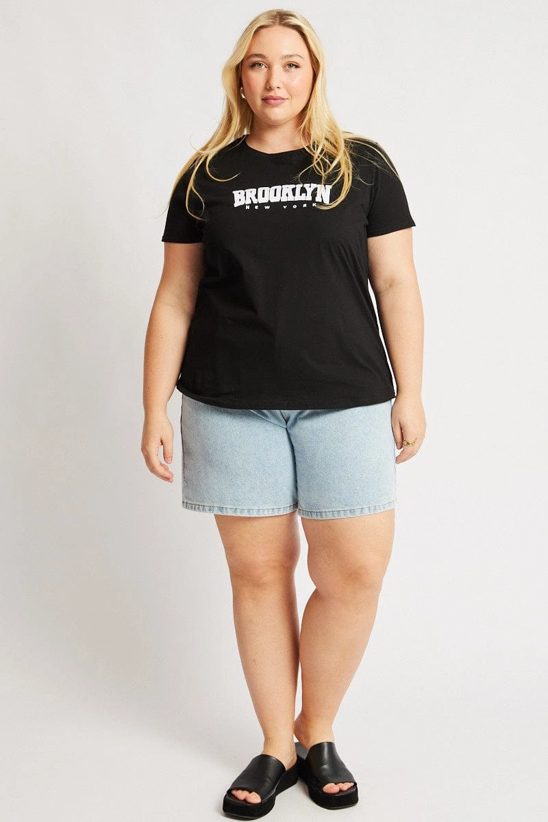 Black Graphic T Shirt Short Sleeve Crew Neck Relax Fit Design Non Irritating Tags