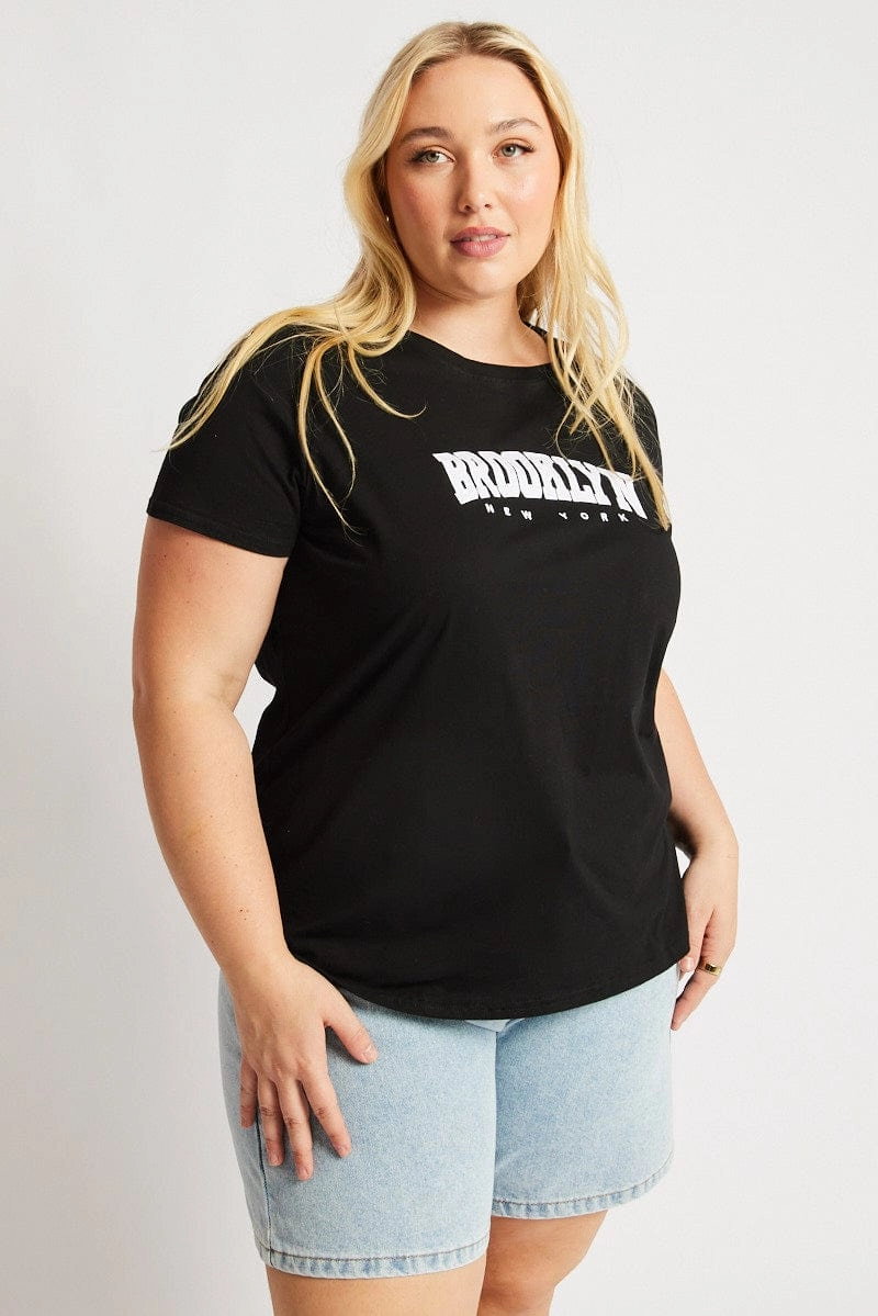 Black Graphic T Shirt Short Sleeve Crew Neck Summer Comfort