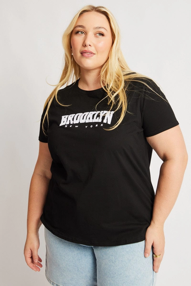 Black Graphic T Shirt Short Sleeve Crew Neck Weekend Essential