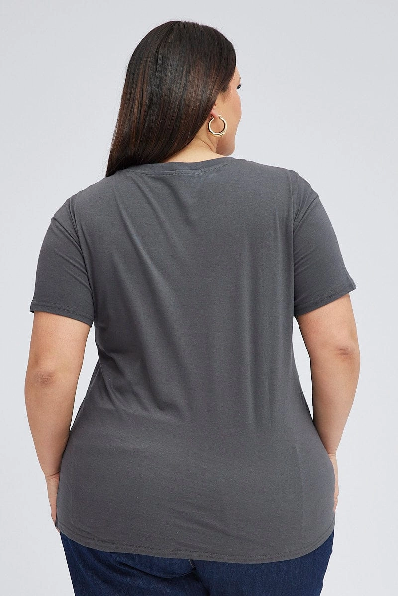 Black Graphic T-shirt Short Sleeve Crew Neck Cozy Wearable