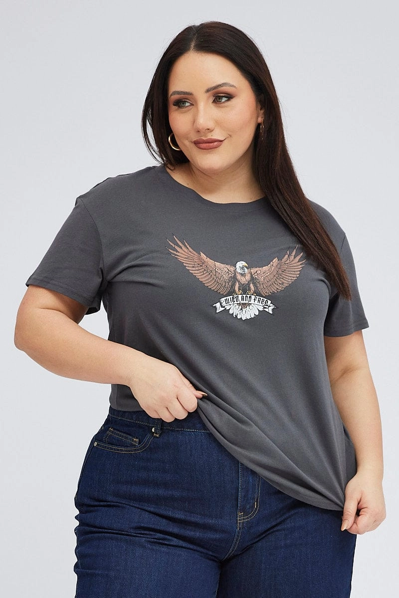 Breathable fabric Black Graphic T-shirt Short Sleeve Crew Neck