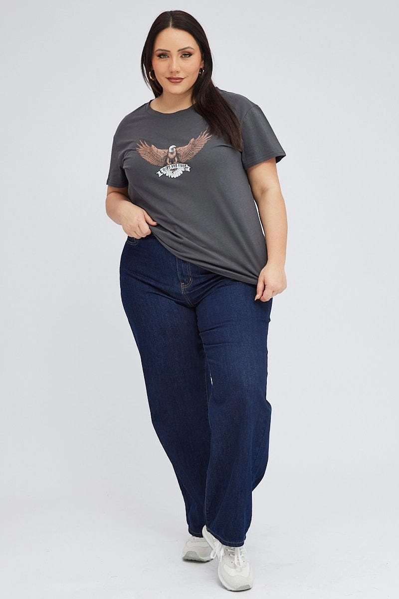 Breathable Fit Design Black Graphic T-shirt Short Sleeve Crew Neck