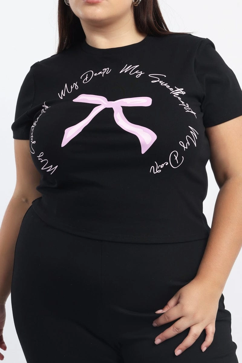 Black Graphic T Shirt Short Sleeve Crew Neck FadeResistant Coating Heathered Texture