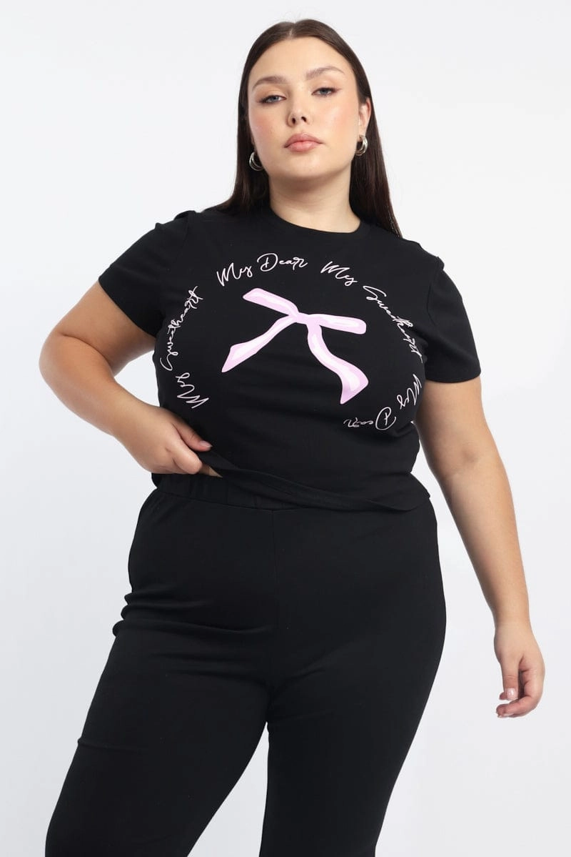 Black Graphic T Shirt Short Sleeve Crew Neck OdorResistant Fabric Active Design Wear