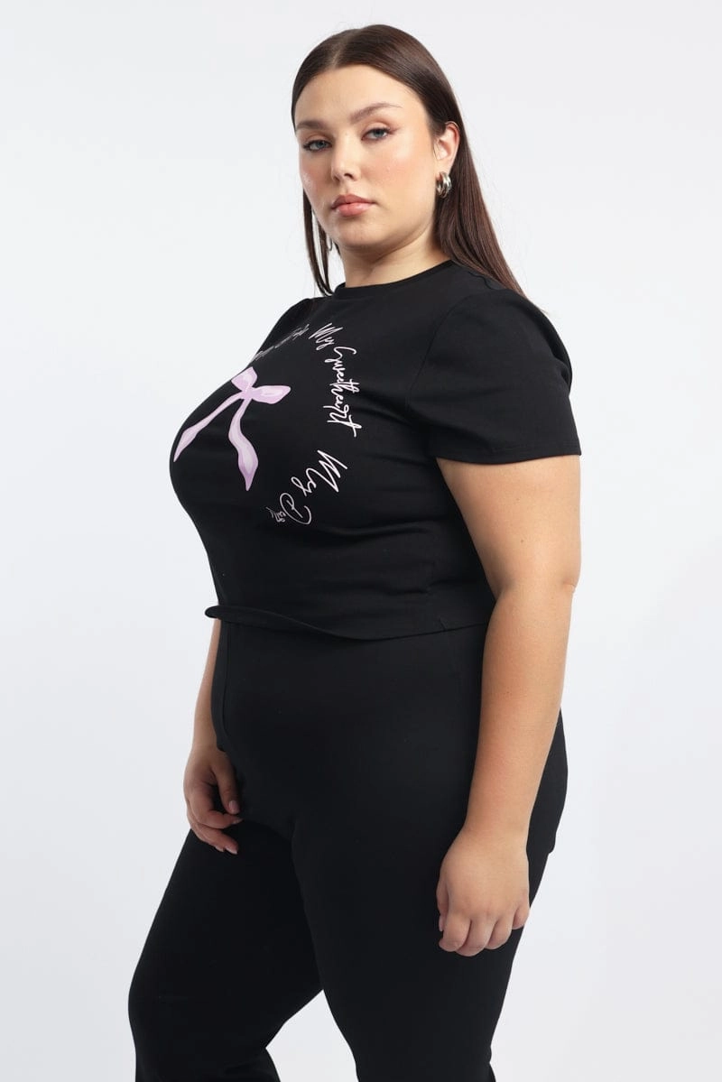 Black Graphic T Shirt Short Sleeve Crew Neck Modern Twist