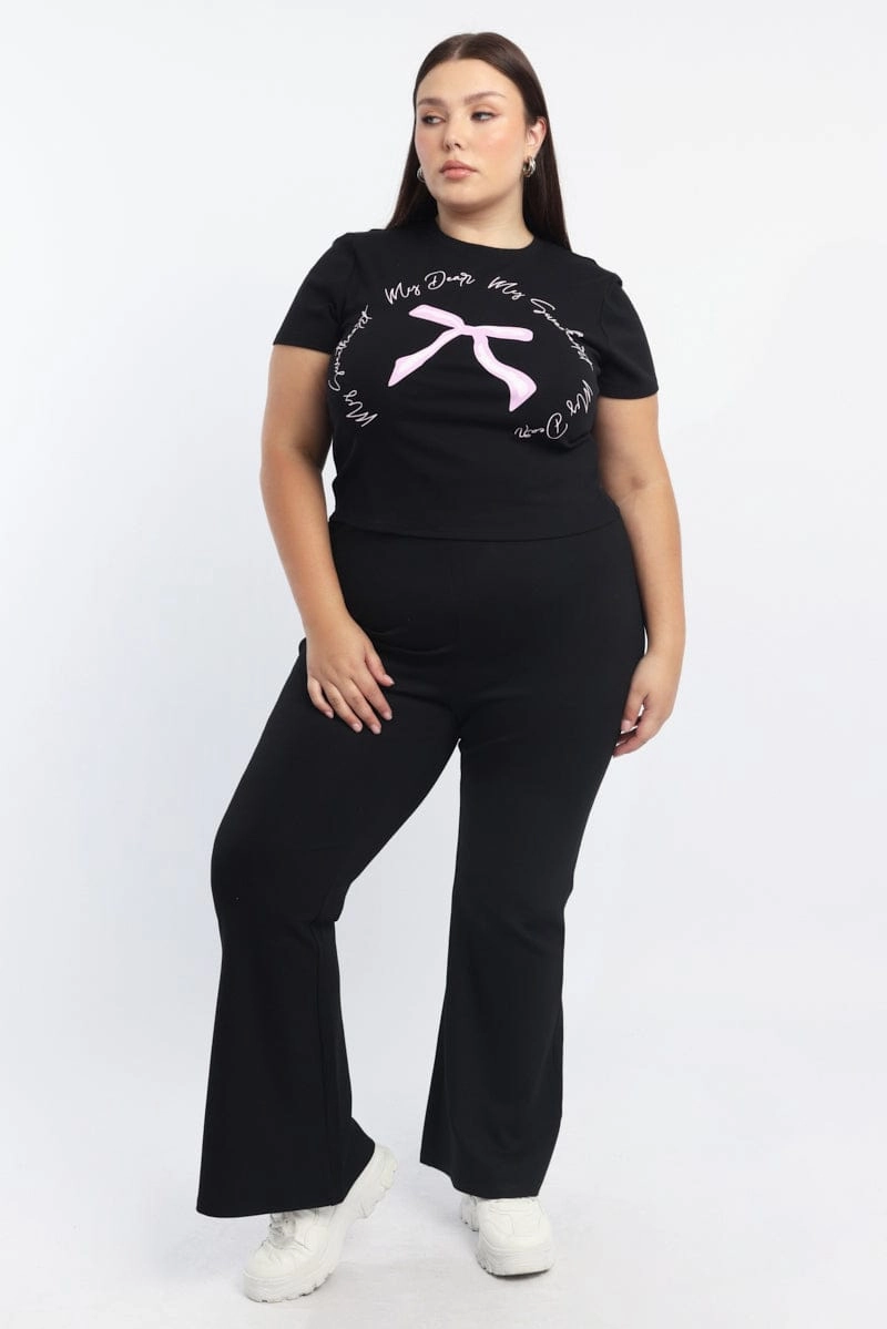 Black Graphic T Shirt Short Sleeve Crew Neck Soft Base