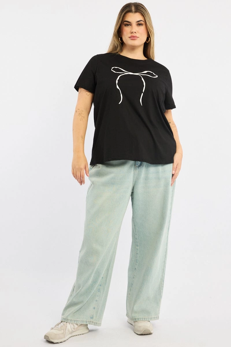 Black Graphic T-shirt Short Sleeve Daily Comfort Style Wide Neck Opening