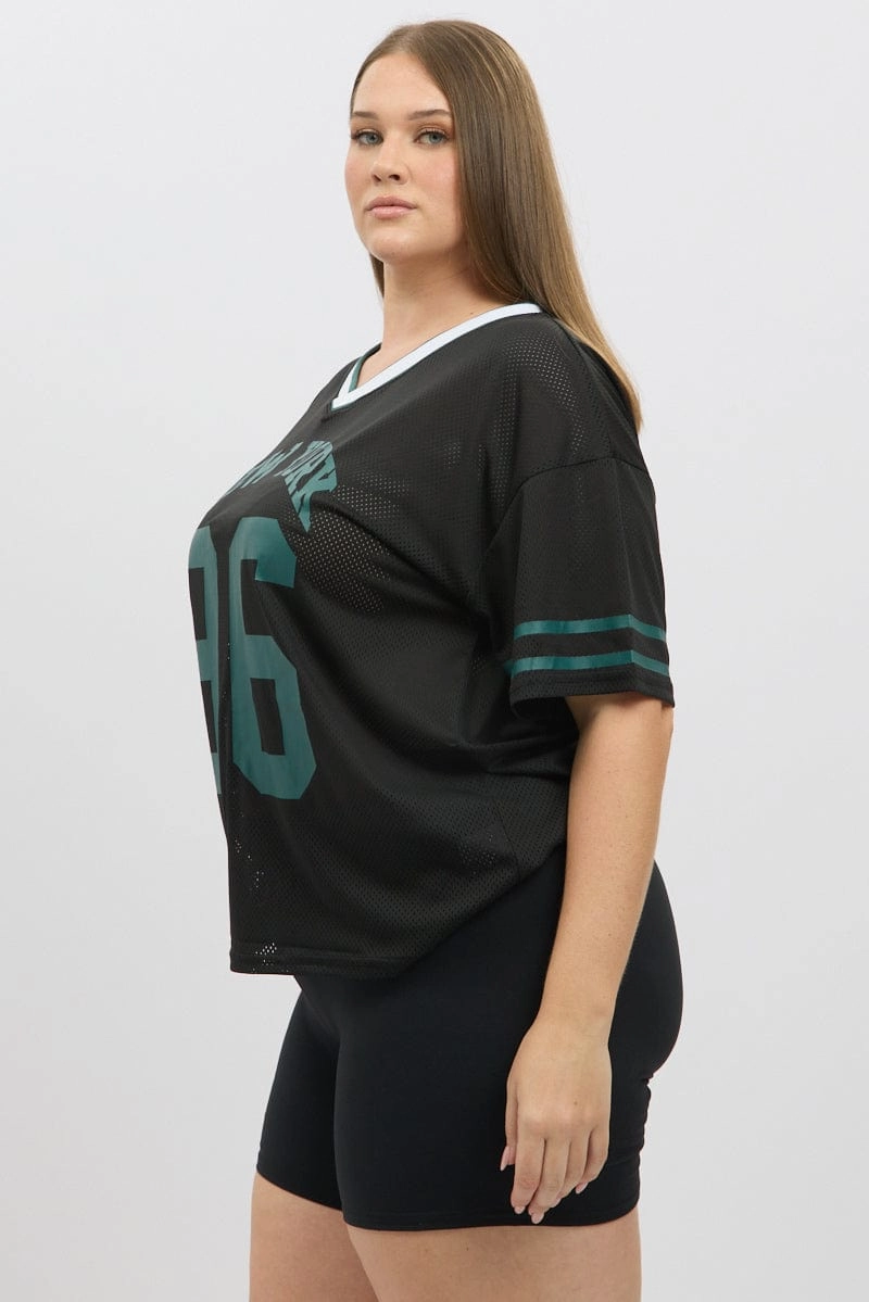 graduation Perfectly Fit Black Graphic T Shirt Short Sleeve V Neck