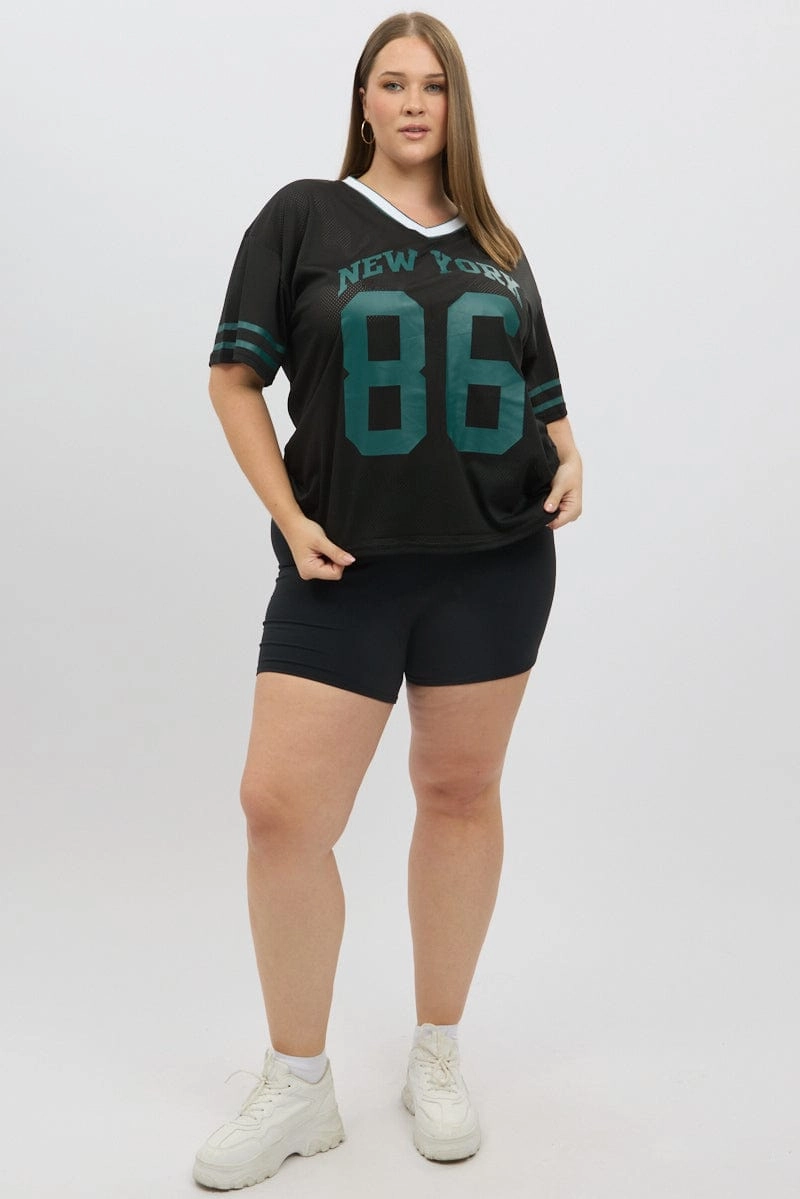 Relaxed Comfort Fit Black Graphic T Shirt Short Sleeve V Neck