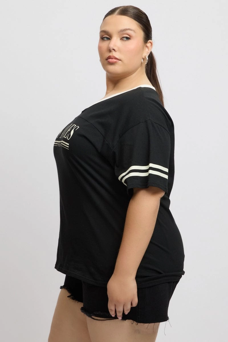 Essential Clothing Black Graphic T Shirt Short Sleeve V Neck