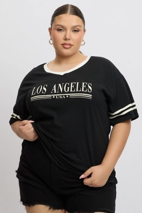 Black Graphic T Shirt Short Sleeve V Neck Weekend Fashion Chilly Day Wear