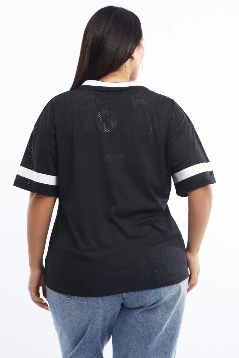 Beachwear Black Graphic T-shirt Short Sleeve V-neck