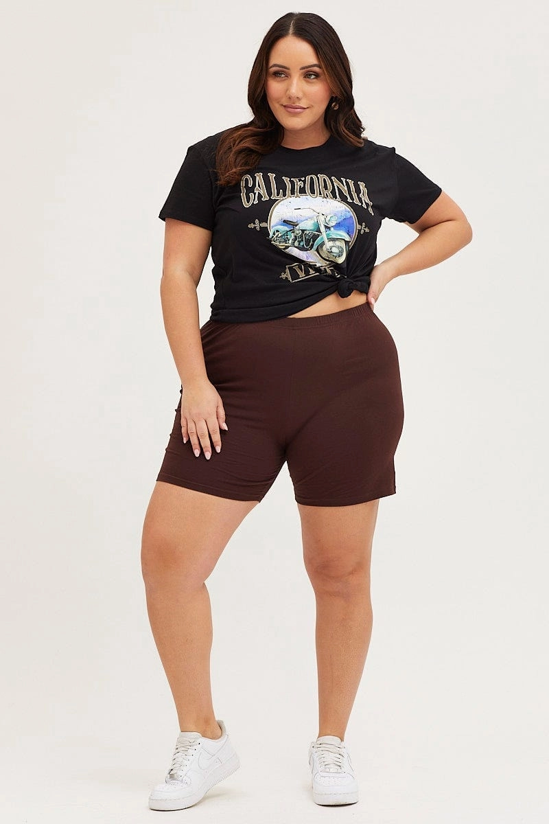 Black Graphic T-shirt Sun Crew Neck Short Sleeve Cotton BreathableFabric Light Style Trend
