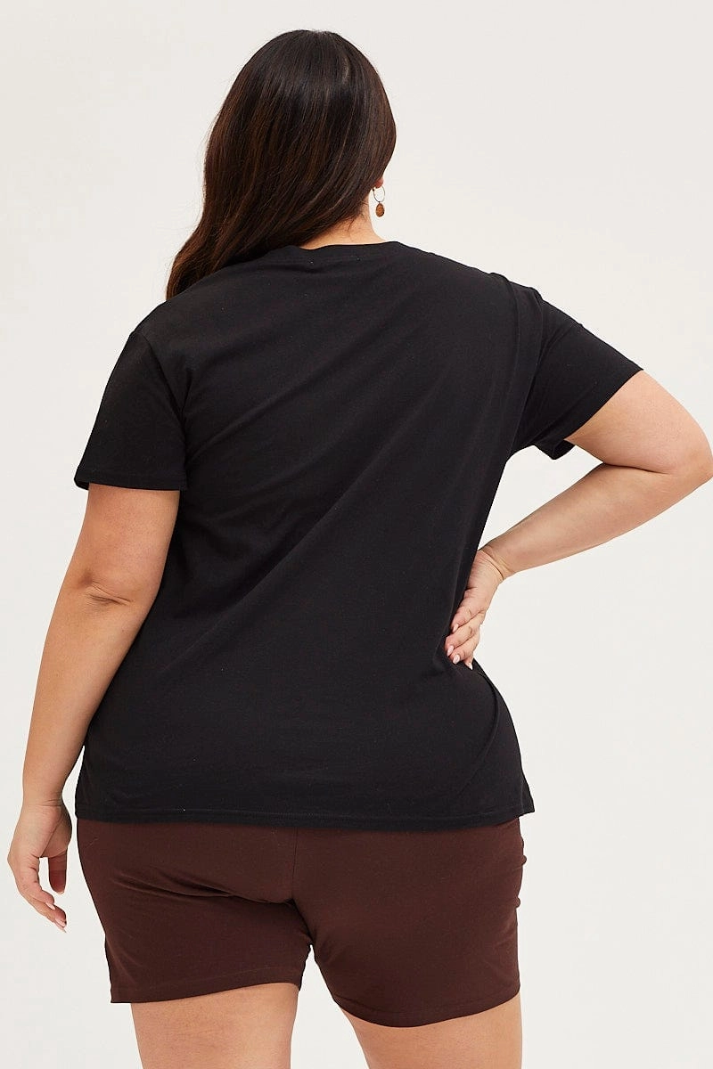 Black Graphic T-shirt Sun Crew Neck Short Sleeve Cotton Temperature Regulating Fabric Comfort Wearable