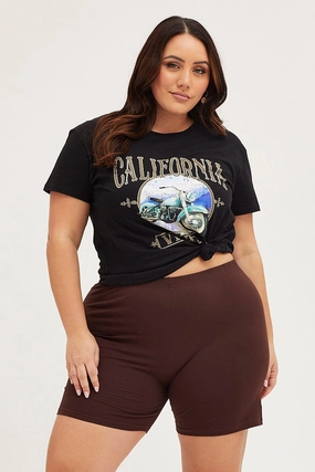Trendy Comfort Wear Flexible Waist Black Graphic T-shirt Sun Crew Neck Short Sleeve Cotton