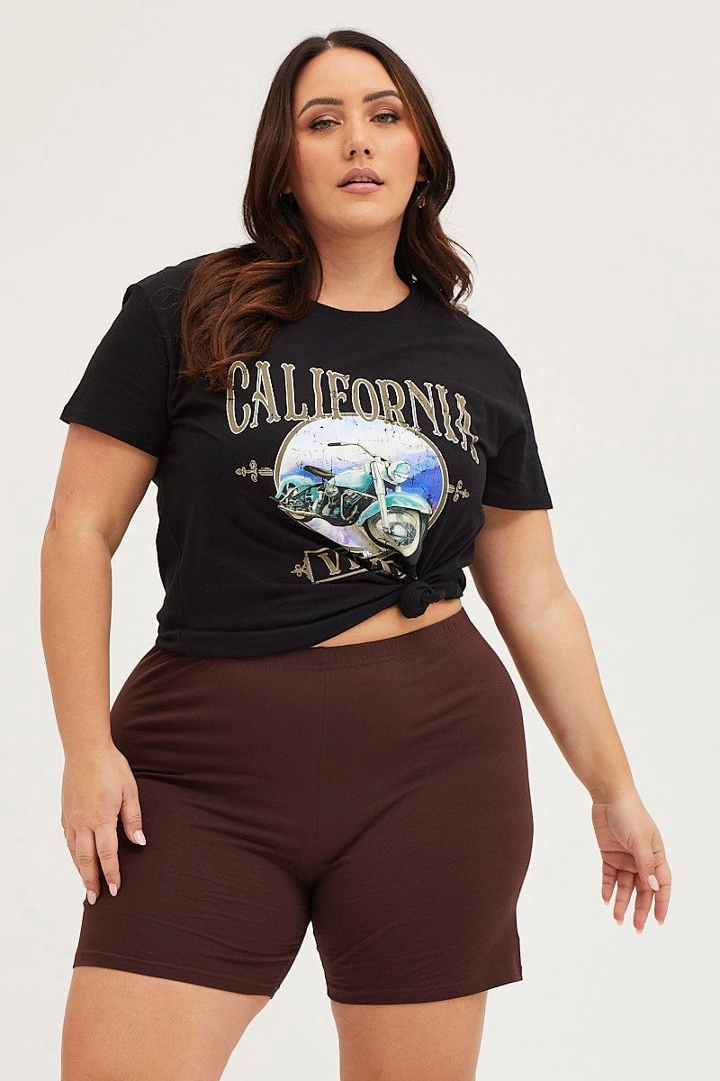 theater visit Black Graphic T-shirt Sun Crew Neck Short Sleeve Cotton