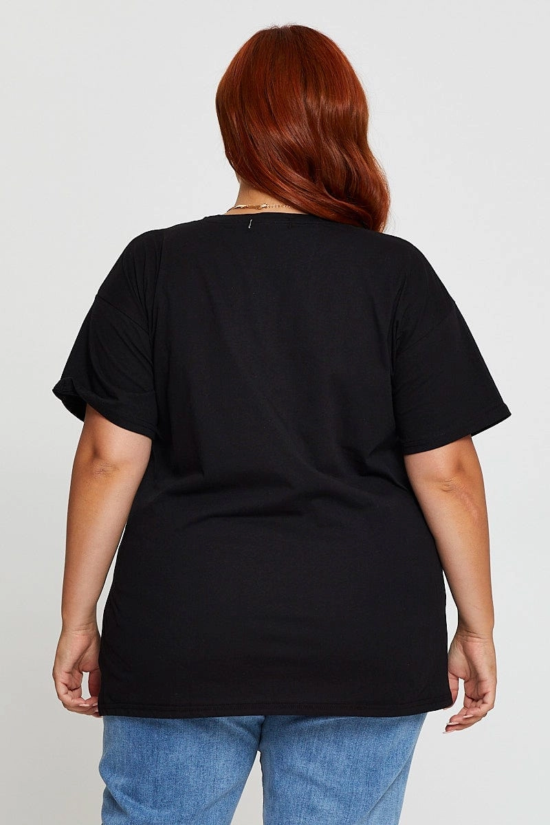 Sustainable production Black Graphic T-shirt Tour Side Split Short Sleeve