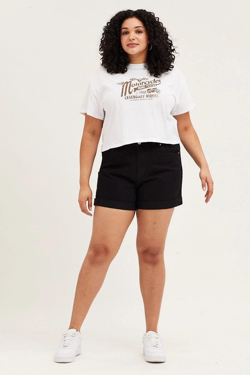 Black High Rise Relaxed Denim Shorts clean look