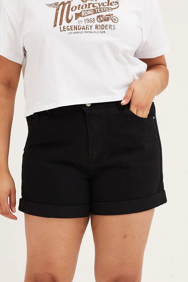club wear Beach Ready Shorts Black High Rise Relaxed Denim Shorts