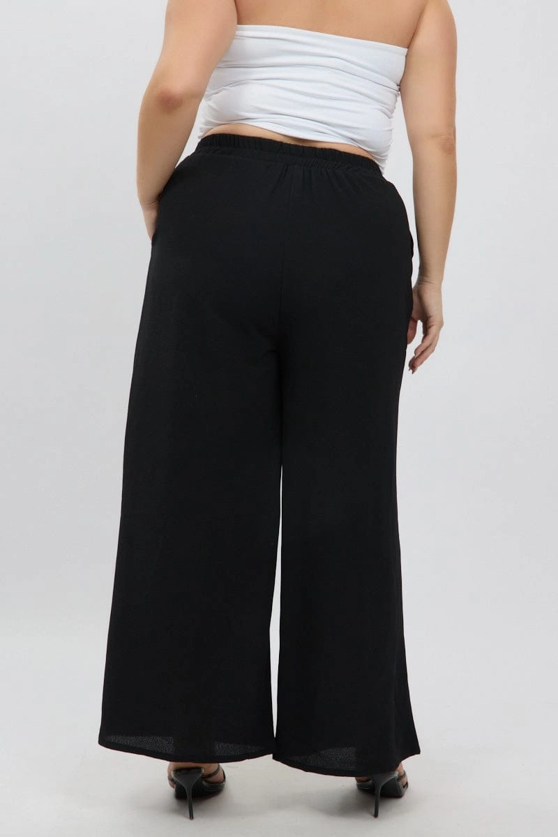 Black High Waist Crepe Wide Leg Pants ComfortFit
