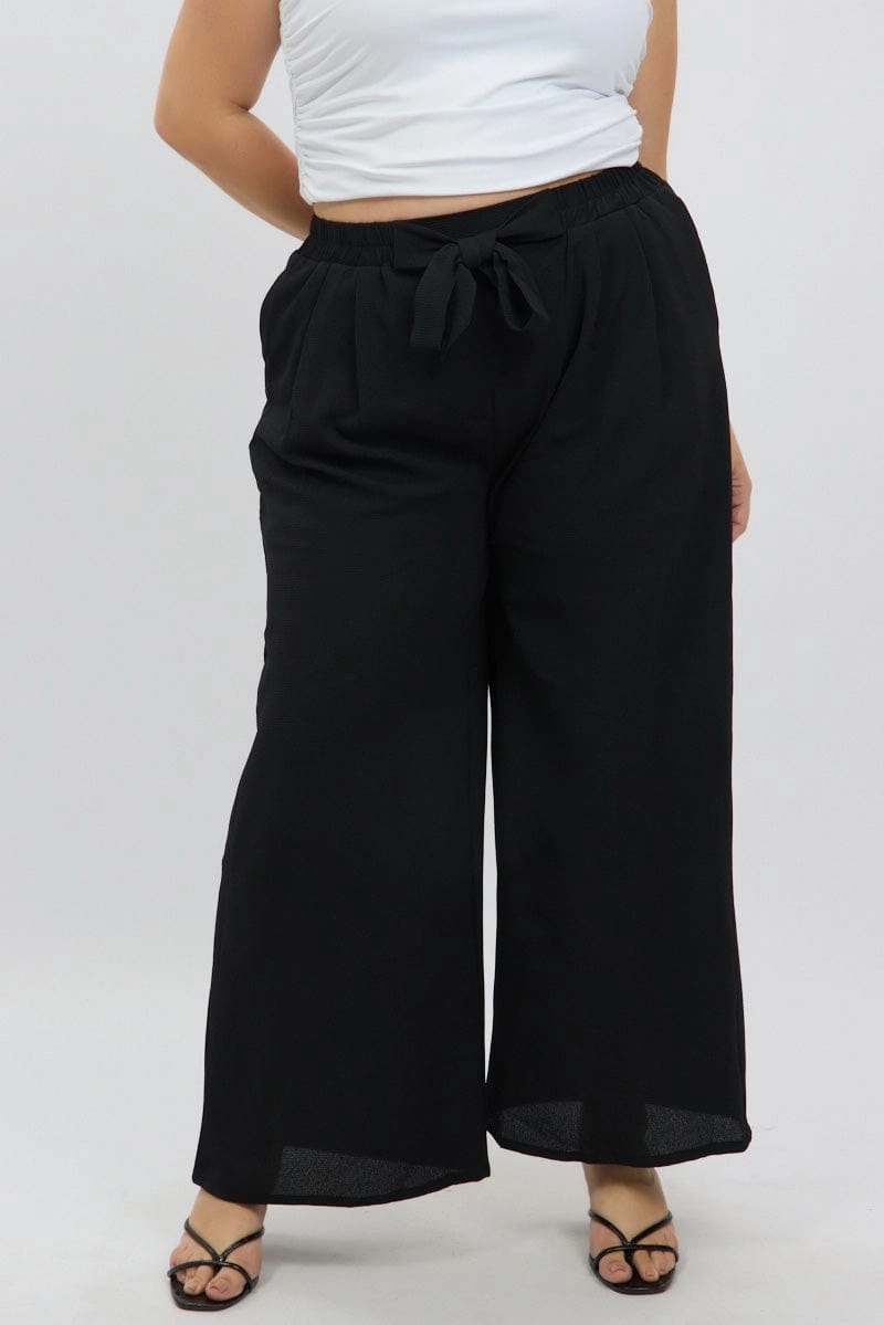 Active Performance Casual Chic Black High Waist Crepe Wide Leg Pants