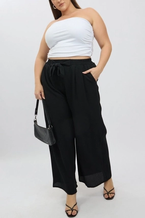 Black High Waist Crepe Wide Leg Pants Roomy Fit Quick Flex