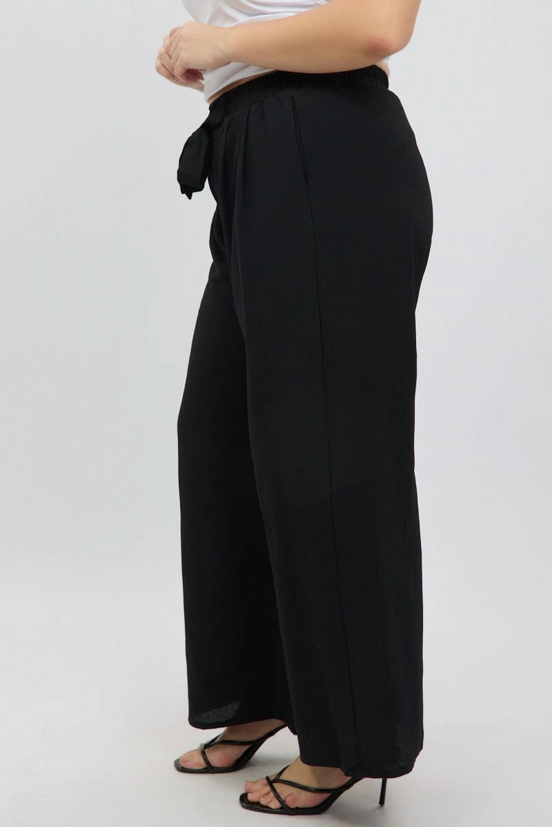 Athletic Comfort Black High Waist Crepe Wide Leg Pants