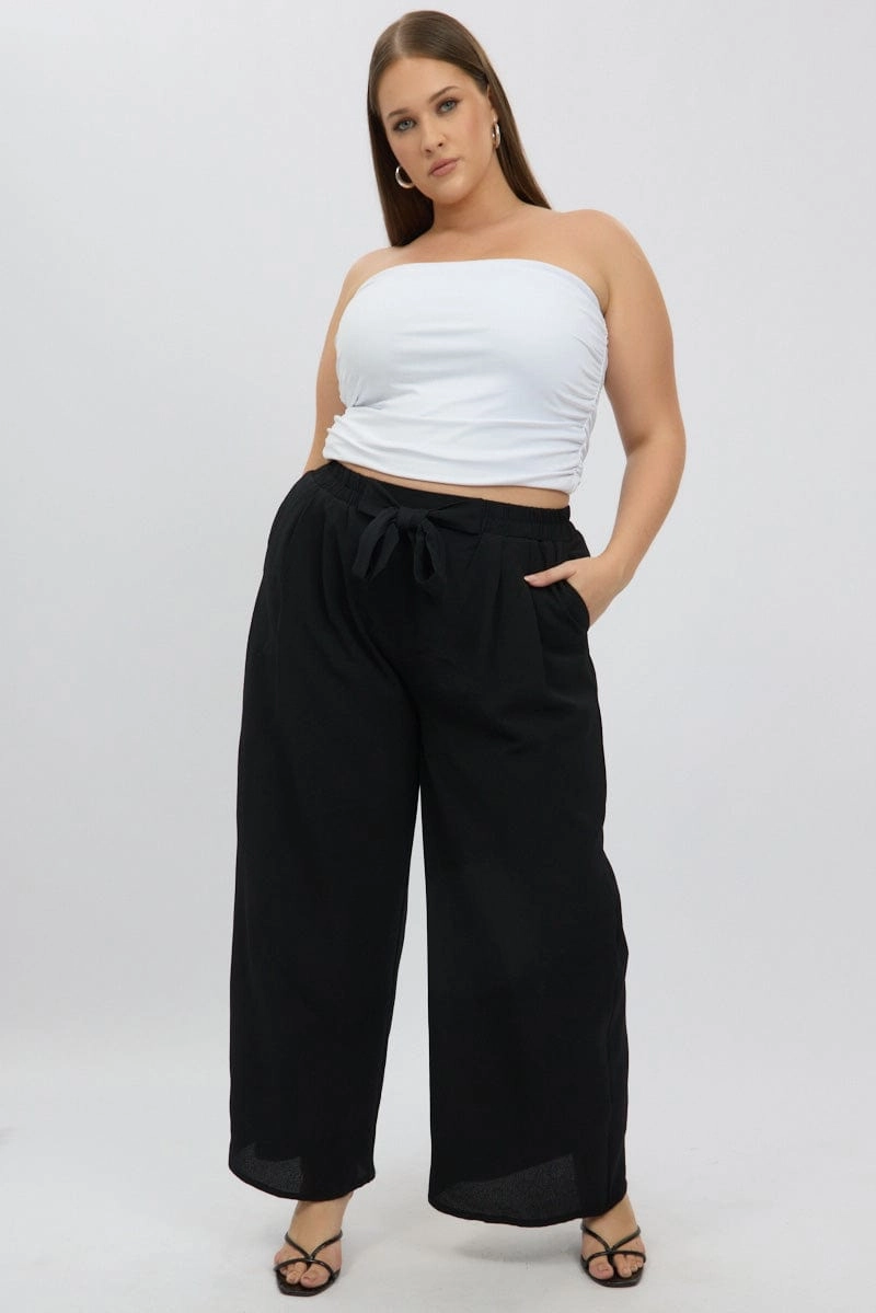 Breathable Comfort Fit Comfy Shape Black High Waist Crepe Wide Leg Pants