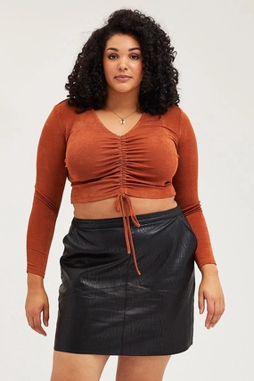 Black High Waist Faux Leather Mini Skirt Subtle Finish Bamboo Fiber